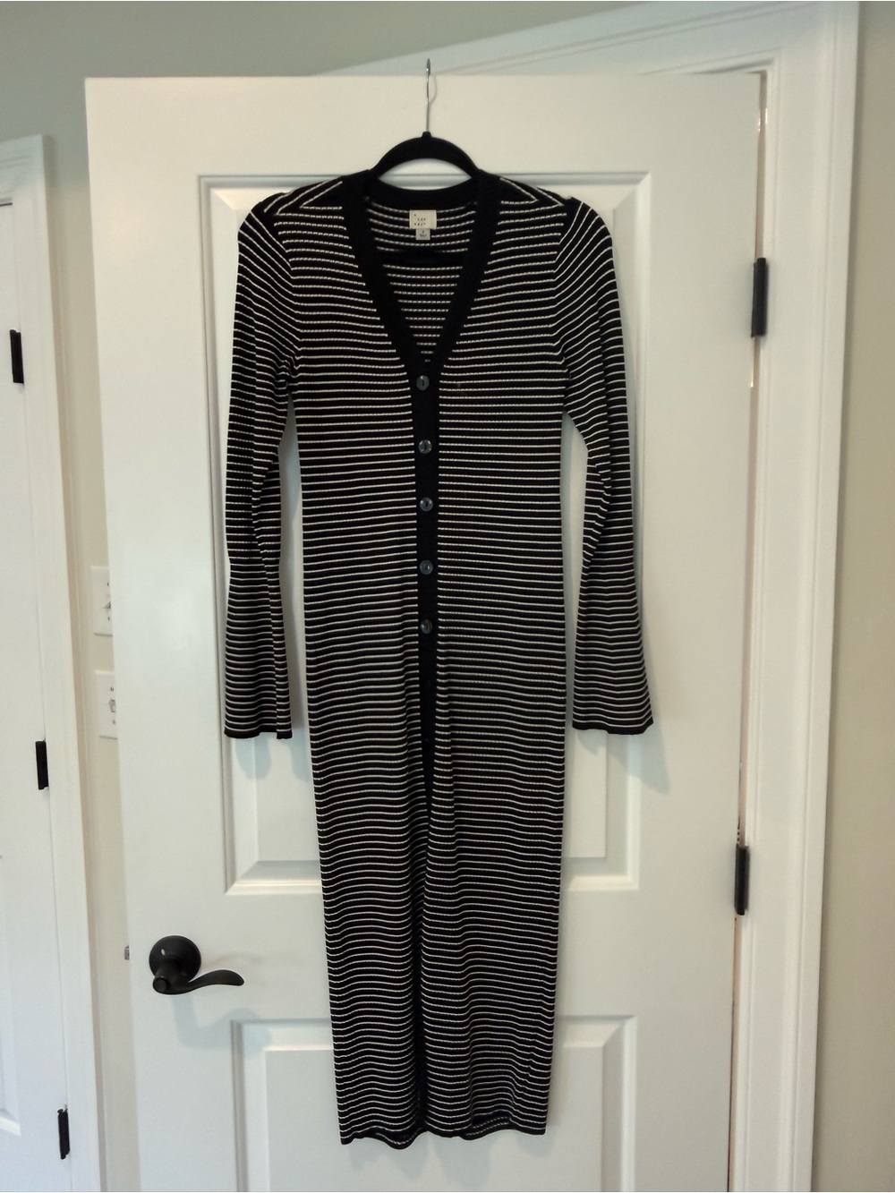 a new day Black and White Striped Long-Sleeve Button-Front Maxi Dress
